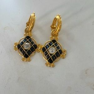 Vintage gold, black and silver gem clip on earrings